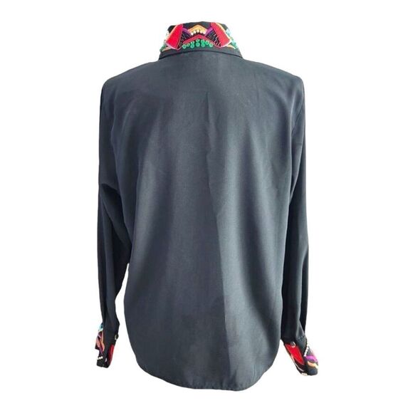 Vintage 80s Yves Saint Clair Black Button Down Embroidered Collar Sequins  10P - Picture 8 of 14
